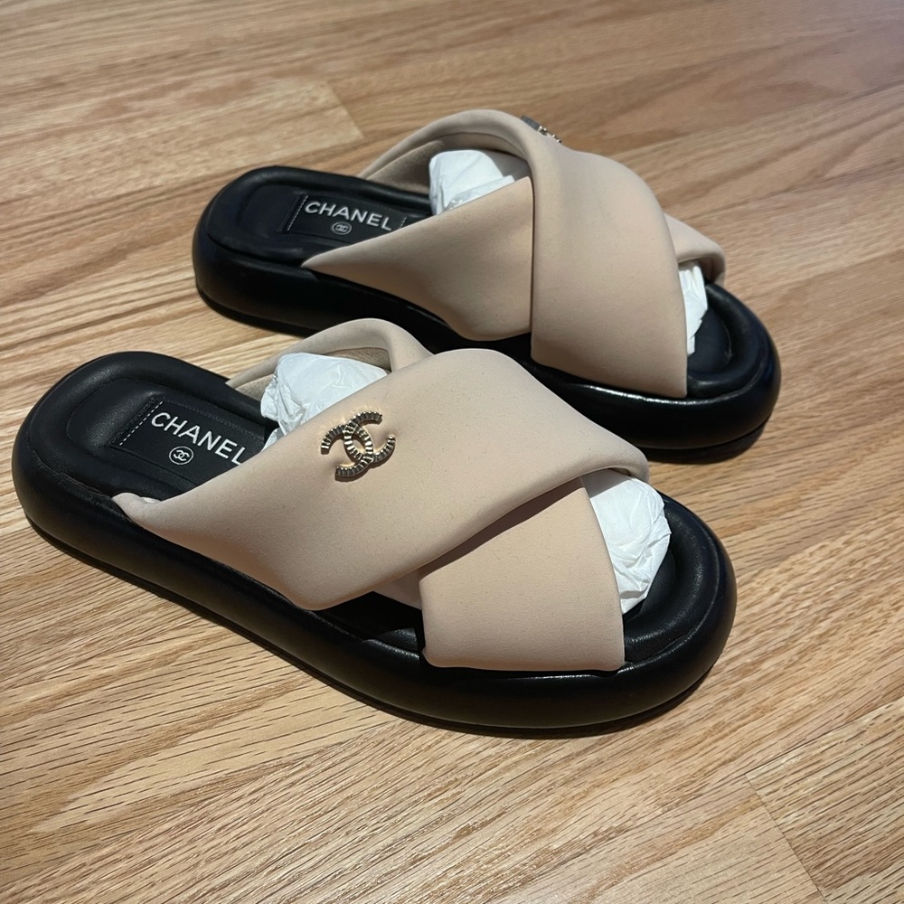 Chanel sandals. Only worn once! Size 35.5. Comes with dust bags, no box.